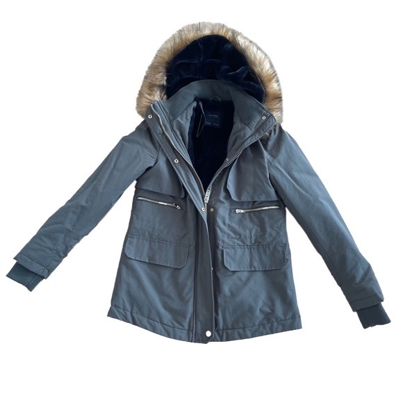 Zara Basics Army Green Waterproof Coat with Fur Hood - Picture 2 of 4